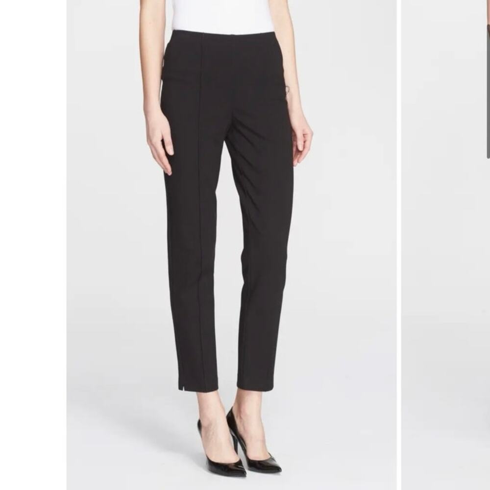 St. John Caviar Black Ponte Knit Crop Pull On Pintuck Pants, Size 6